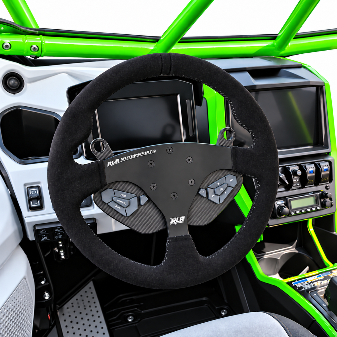 close view of Adapt IQ installed on RLB steering wheel in a Kawasaki KRX H2